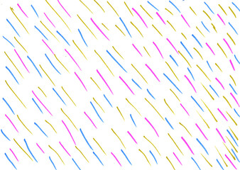 Fototapeta na wymiar Hand drawn texture. Abstract striped doodle style. Outline drawing. Pink, blue, yellow and white background. Graphic sketch. Pattern. For postcards, wallpaper, posters, packaging design and cover
