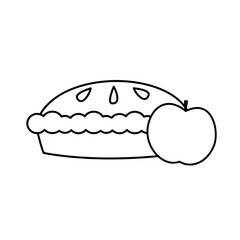 Obraz premium Cute black and white apple pie with apple vector illustration for coloring art
