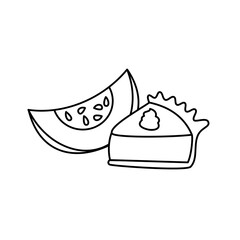 Cute black and white pumpkin pie with pumpkin slice vector illustration for coloring art