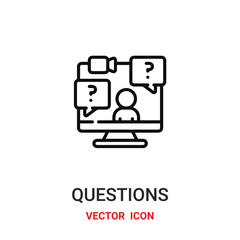 questions icon vector symbol. camera symbol icon vector for your design. Modern outline icon for your website and mobile app design.