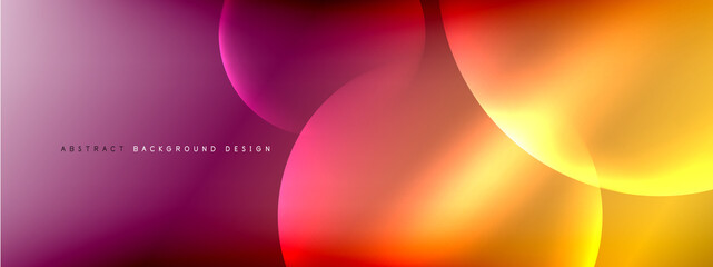 Vector abstract background liquid bubble circles on fluid gradient with shadows and light effects. Shiny design templates for text