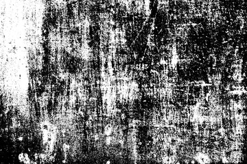 The grunge texture is black and white. Monochrome abstract background. Pattern of scratches, chips, and paint strokes. Black smudges, scuffing, wear and tear