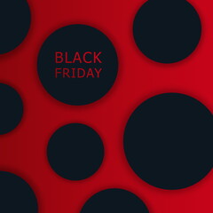 Black friday sale 3d vector illustration banner template with black objects on red background. Sales promotion, special offers and deals advertising. © ku4erashka