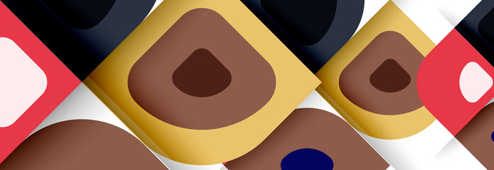 Set of vector modern geometric abstract backgrounds with repeating abstract round shapes patterns and shadow effects