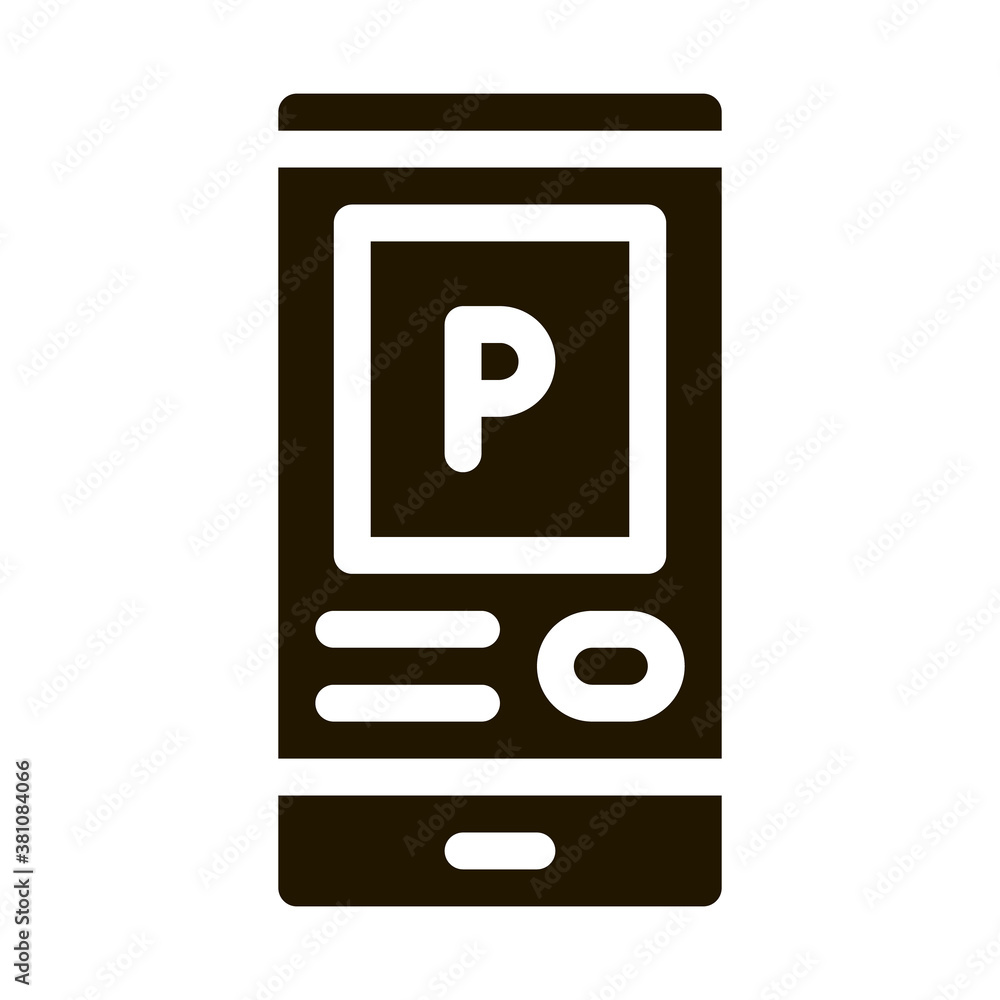 Poster parking application in phone glyph icon vector. parking application in phone sign. isolated symbol i