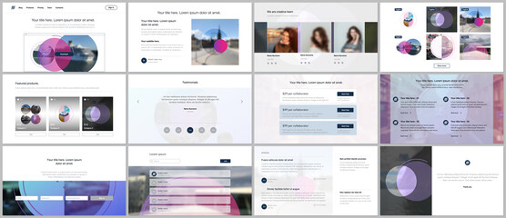 Presentation design vector templates, multipurpose template for presentation slide, flyer, brochure cover design with abstract circle banners. Social media web banner. Social network photo frame.