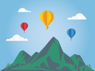 Fototapeta na wymiar Air balloon flying in mountains. 