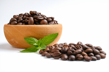 Set of fresh roasted coffee beans isolated on white background