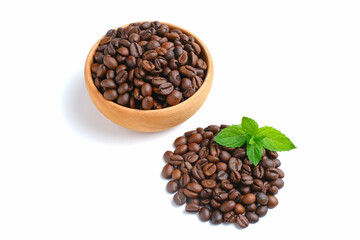 Set of fresh roasted coffee beans isolated on white background