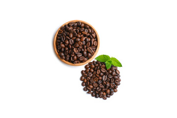 Set of fresh roasted coffee beans isolated on white background