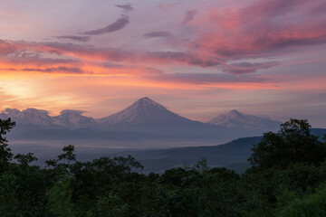 Kamchatka, volcanoes Koryaksky and Avachinsky at sunrise