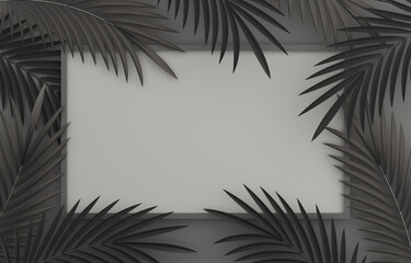 Fototapeta na wymiar Black Friday sale decoration background with palm leaves, banners, template, copy space text area, 3D rendering illustration.