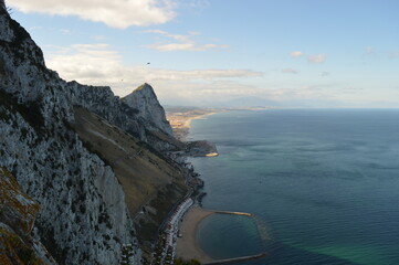 The view from the top of the Rock of Gibraltar in the British Overseas Territory in Southern Spain