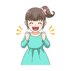 笑顔でガッツポーズする女の子