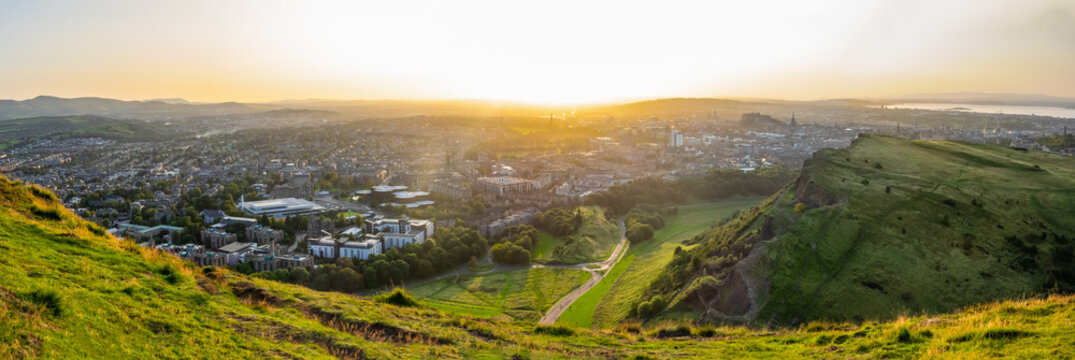 Panorama Of Edinburgh Cityscape At Sunset