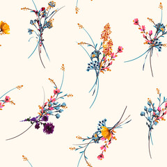 Delicate hand drawn and painted mewdow floral seamless pattern vector,Design for fashion , fabric, textile, wallpaper, cover, web , wrapping and all prints