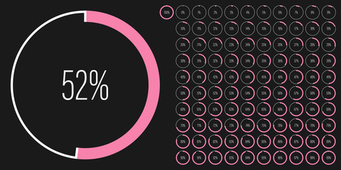 Set of circle percentage diagrams meters from 0 to 100 ready-to-use for web design, user interface UI or infographic - indicator with pink