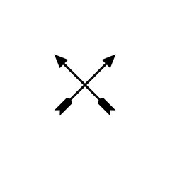 Two crossed black arrows isolated on white. Flat adventure icon. Good for web and software interfaces.