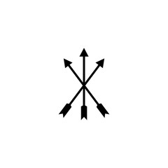 Three crossed black arrows isolated on white. Flat adventure icon. Good for web and software interfaces.
