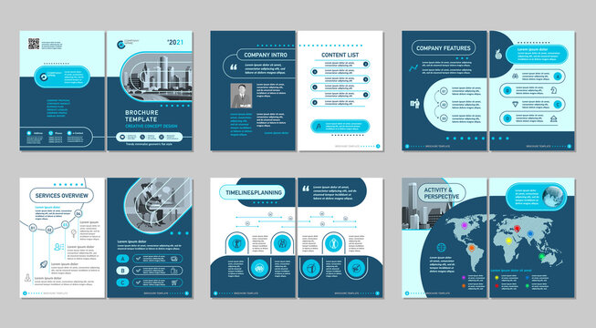 Brochure creative design. Multipurpose template, include cover, back and inside pages. Trendy minimalist flat geometric design. Vertical a4 format.