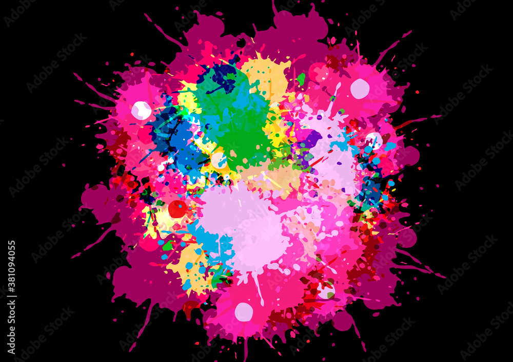 Poster abstract vector splatter color design design on black color background. illustration vector design