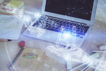 Double exposure of computer and technology theme hud. Concept of innovation.