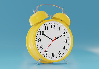 3d rendering of glossy alarm clock against blue background. 3d rendering.