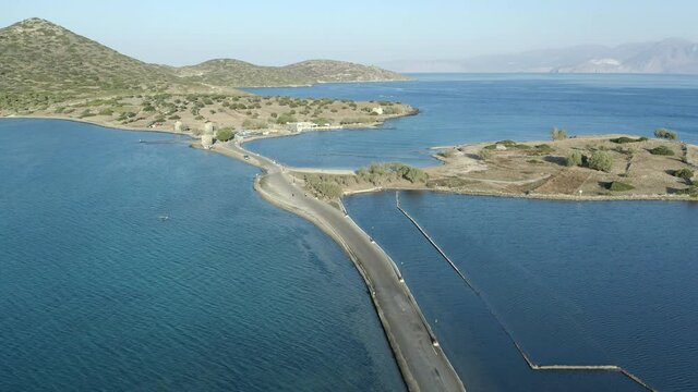 Aerial view of the submerged remains of the ancient Minoan city of Olous on the Greek island of Crete