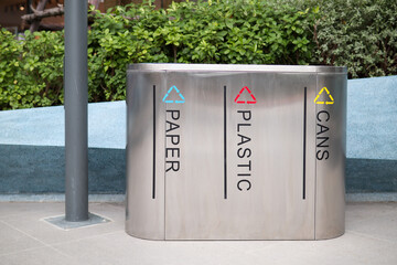 Stainless steel trash Placed in public areas Color separation in littering (Concept of waste separation) to protect the environment