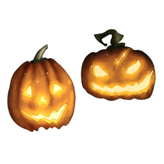 Spiteful pumpkin isolated on a white background. Halloween - 381096453
