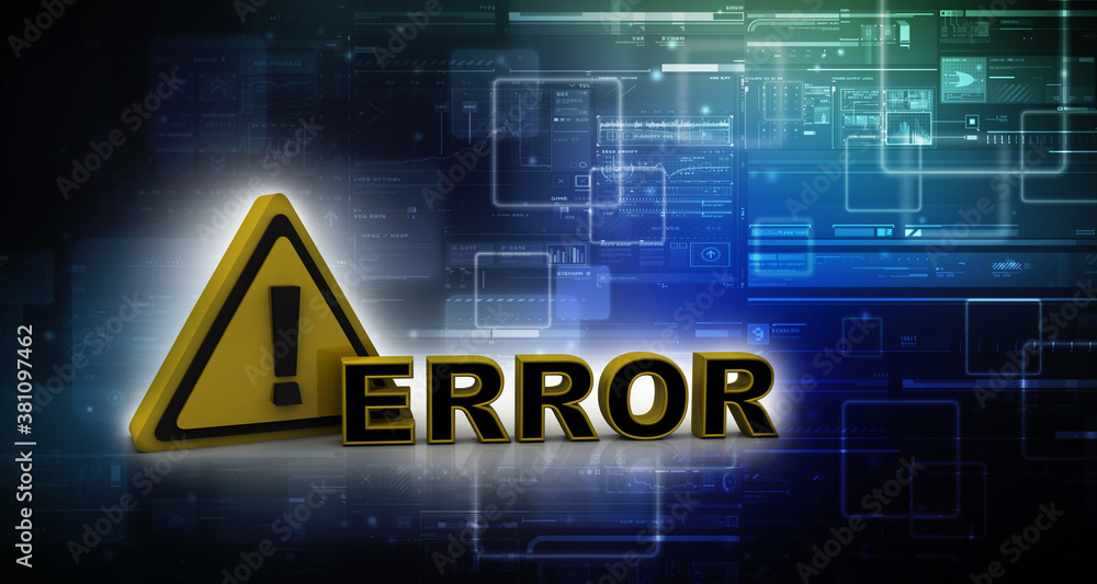 Poster 3d rendering exclamation sign with error