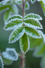 Frost beautifully frames the plants in the early autumn morning