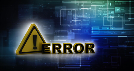 3d rendering Exclamation sign with error