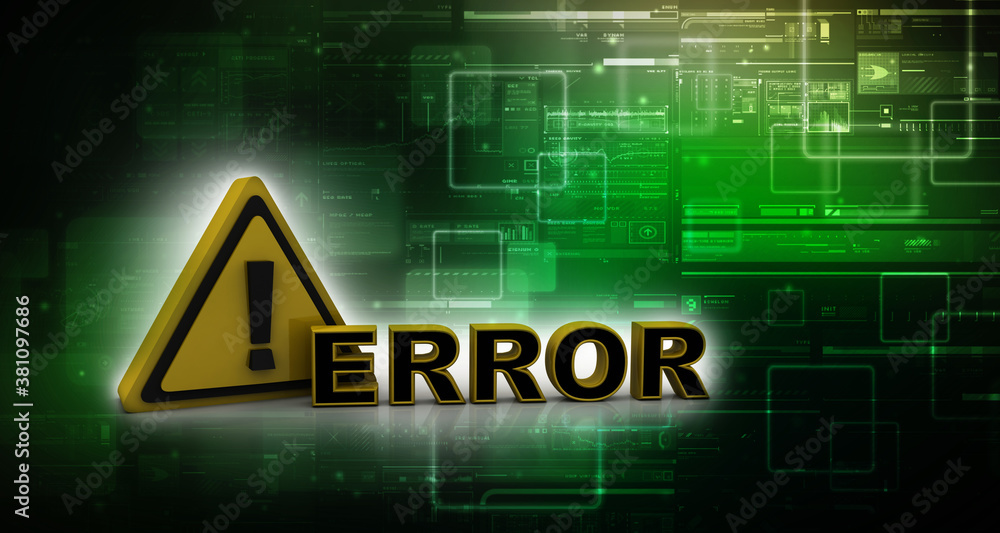 Poster 3d rendering exclamation sign with error