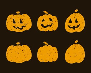 Halloween scary pumpkins on dark background. Flat design