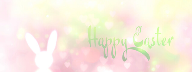Abstract Easter background banner - Easter bunny on spring meadow with bokeh lights - greeting card
