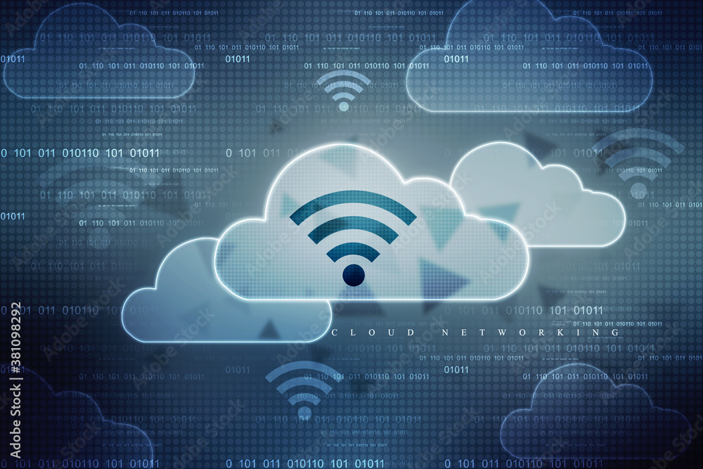 Poster 2d rendering cloud online storage icons with wifi