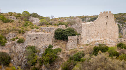 ruines from medieval Byzantine 13th century in Paleochora, Kythira, Greece