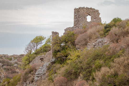 ruines from medieval Byzantine 13th century in Paleochora, Kythira, Greece