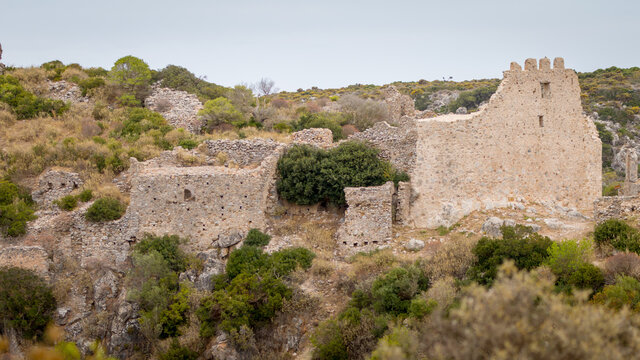 ruines from medieval Byzantine 13th century in Paleochora, Kythira, Greece