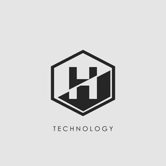 H Letter Hexagon Geometrical Techno Logo. Monogram Hexagon Geometric outline letter logo icon for science technology