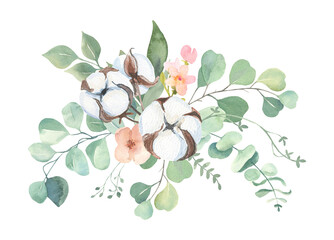 Watercolor floral illustration collection - green leaf brunches, for wedding stationary, wallpapers, greetings, background. Watercolor Eucalyptus, olive, green leaves. . High quality illustration