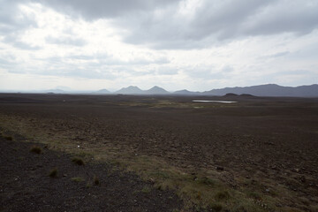 Vulcanic landscape near myvatn in iceland, ash desert, vulcanoes