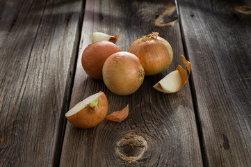 onions on an old wooden table