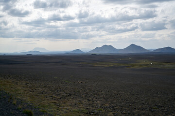 Vulcanic landscape near myvatn in iceland, ash desert, vulcanoes