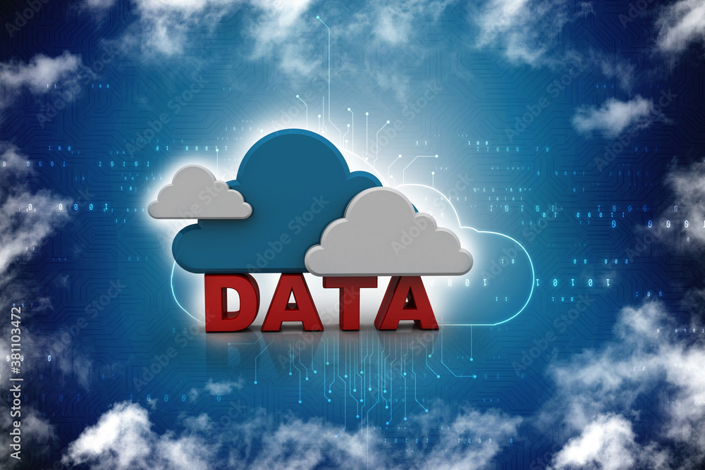 Poster 3d rendering cloud online storage icons with data