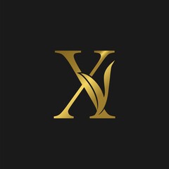 Golden Initial X Letter Luxury Logo vector design.