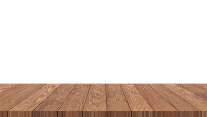 Empty wooden table background , isolated white wall 3d illustration