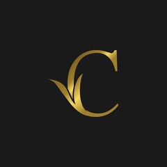 Golden Outline Initial C Letter Luxury Logo vector design.