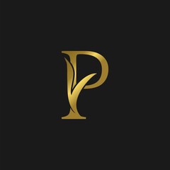 Golden Initial P Letter Luxury Logo vector design.